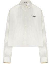 Miu Miu - Striped Cotton Poplin Crop Shirt With Logo - Lyst