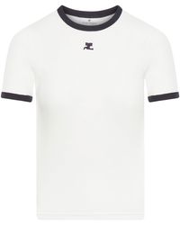 Courreges - Cotton T-Shirt With Contrasting Profiles - Lyst