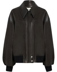 KHAITE - Shelman Leather Bomber Jacket With Wide Neck - Lyst