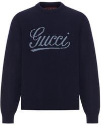 Gucci - Wool Sweater With Contrasting Front Logo - Lyst