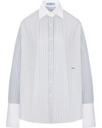 Prada - Camicia in cotone a righe con polsini a contrasto - Lyst