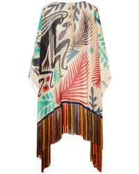 Etro - X Tabby Booth Seersucker Cover-Up Dress With Fringes And Placed Print - Lyst