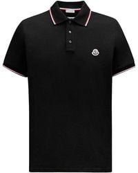 Moncler - Polo in piquet di cotone con finiture tricolore - Lyst