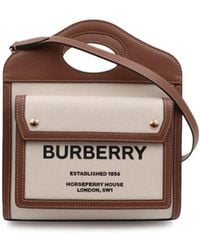 Burberry - Borsa a mano Pocket mini bicolor in tela e pelle - Lyst