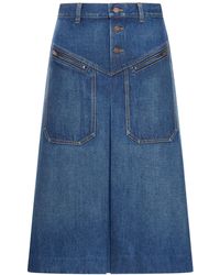 Chloé - Gonna midi in denim slavato - Lyst