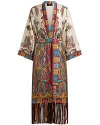Etro - Silk Duster Coat With Fringes And Paisley Foliage Print - Lyst