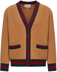 Gucci - Knitted Wool Cardigan With Web Ribbon - Lyst