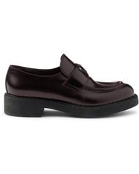 Prada - Chocolate Brushed Leather Loafers - Lyst