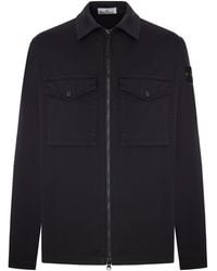 Stone Island - Cotton Overshirt With Badge - Lyst