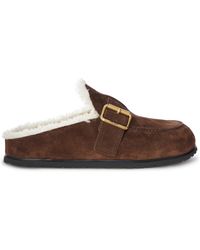 Prada - Mule in suede e shearling con fibia - Lyst