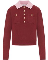 Self-Portrait - Sweater With Classic Contrast Collar - Lyst