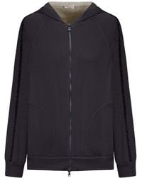 Brunello Cucinelli - Cotton And Silk Interlock Topwear With Hood And Precious Stripe - Lyst