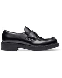 Prada - Chocolate Brushed Leather Loafers - Lyst