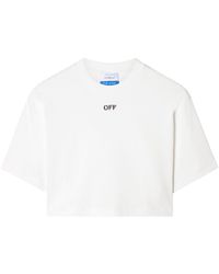 Off-White c/o Virgil Abloh - T-shirt corta a costine con ricamo off - Lyst