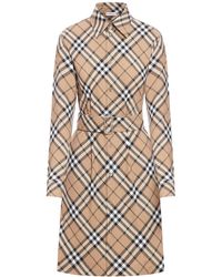 Burberry - Check Wool Blend Shirt Dress - Lyst