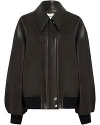 KHAITE - Shelman Leather Bomber Jacket With Wide Neck - Lyst