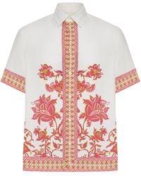 Etro - Oversized Linen Shirt With Placed Floral Print - Lyst