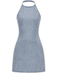 Self-Portrait - Crocodile-Effect Denim Mini Dress With Rhinestone - Lyst