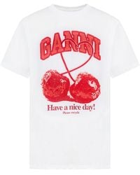 Ganni - Organic Cotton T-shirt With Print - Lyst