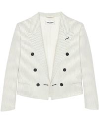Saint Laurent Double-breasted Striped Wool Spencer Coat - White