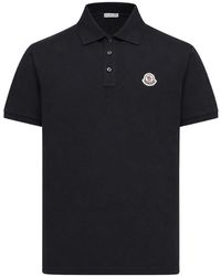 Moncler - Polo in cotone piquet con patch logato - Lyst