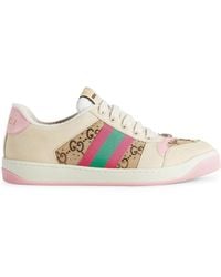 Gucci - Screener Web Stripe Leather Trainers - Lyst