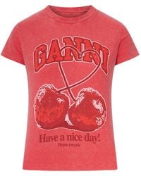 Ganni - Jersey T-Shirt With Front Logo - Lyst