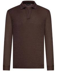 Nome G - Long-Sleeved Linen Polo Shirt - Lyst
