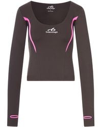 Balenciaga - Techwear Long-sleeved Top In Technical Fabric In Khaki And Fluorescent Pink - Lyst