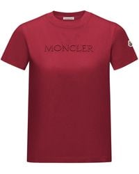 Moncler - Cotton T-Shirt With Embroidered Tone-On-Tone Logo - Lyst