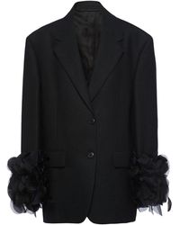 Prada - Single-breasted Jacket In Wool And Feathers - Lyst