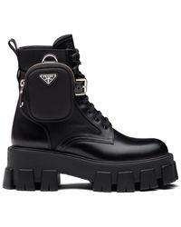 brushed rois leather and nylon monolith boots prada