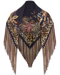 Etro - Printed Silk Scarf With Multicolored Fringe - Lyst