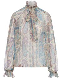Etro - Silk Crepon Blouse With Scarf And Paisley Foliage Motif - Lyst