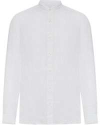 120% Lino - Linen Shirt With Mandarin Collar - Lyst