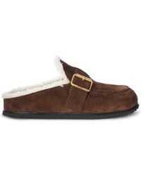 Prada - Suede And Shearling Mule With Buckle - Lyst