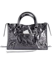 Balenciaga - Borsa le city piccola in pelle di agnello arena metallizzata con finiture argento lucido - Lyst