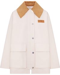 Ganni - Twill Jacket With Corduroy Collar - Lyst