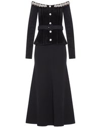 Self-Portrait - Chenille Knit Crystal Trim Midi Dress - Lyst