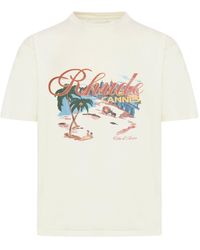 Rhude - T-shirt in cotone con stampa cannes beach - Lyst