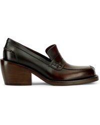 Dries Van Noten - Leather Penny Loafers With A Square Toe, Rounded Block Heel, And Shaded Effect - Lyst