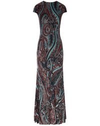 Etro - Abito lungo a stampa paisley con maniche corte - Lyst