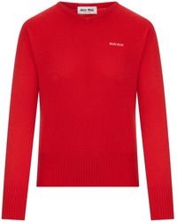 Miu Miu - Cashmere V-Neck Sweater With Logo - Lyst