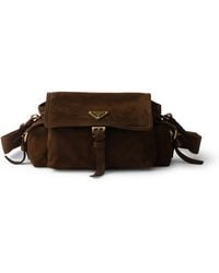 Prada - Borsa a spalla explore medium in pelle scamosciata - Lyst