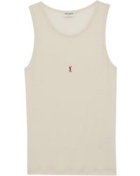 Saint Laurent - Logo-Embroidered Ribbed Wool Tank - Lyst