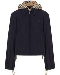 Burberry - Crop Jacket With Hood And Check Details - Lyst