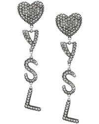 Saint Laurent - Gold-metal Ysl Heart Earrings In Brass And Crystal - Lyst