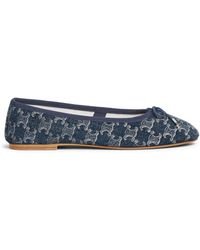 Celine - Les Ballerines Ballerina With Triomphe Lace-up In Printed Denim - Lyst