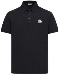 Moncler - Polo in cotone piquet con patch logato - Lyst
