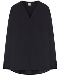 TOTEME - V-Neck Cotton Poplin Blouse - Lyst